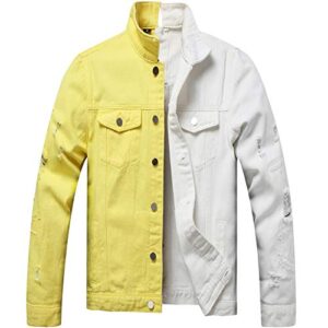 lzler jean jacket for men,separable left&right ripped slim fit mens denim jacket (yellow-white, xx-large)