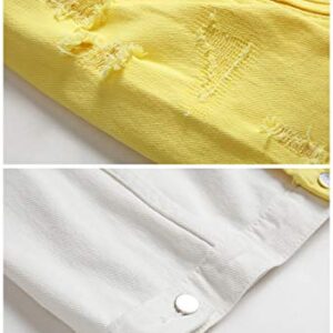 LZLER Jean Jacket for Men,Separable Left&Right Ripped Slim Fit Mens Denim Jacket (Yellow-White, XX-large)