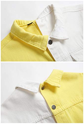 LZLER Jean Jacket for Men,Separable Left&Right Ripped Slim Fit Mens Denim Jacket (Yellow-White, XX-large)