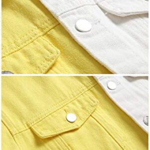 LZLER Jean Jacket for Men,Separable Left&Right Ripped Slim Fit Mens Denim Jacket (Yellow-White, XX-large)