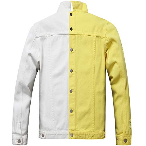 LZLER Jean Jacket for Men,Separable Left&Right Ripped Slim Fit Mens Denim Jacket (Yellow-White, XX-large)