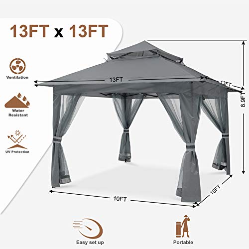 MASTERCANOPY Patio Gazebo Outdoor Pop Up Gazebo with Mesh Walls (13x13 Dark Gray)