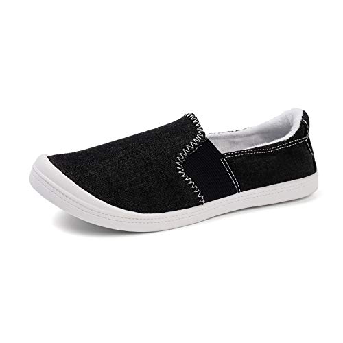 FUNKYMONKEY Shoes for Women, Comfort Low Top Canvas Slip On Sneakers Classic Casual Walking Shoes (9 M US, Black)