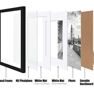 11x14 Picture Frames Black Solid Wood - Matted to Display Pictures 9x12 or 8x10 or 11x14 Frame without Mat - Wooden Photo Frame 11x14 inch Black with 2 Mats for Wall Mounting or Table Top, 2 Set