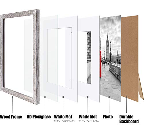 9x12 White Picture Frames Solid Wood Rustic White Display Pictures 6x8 or 5x7 with Mat or 9x12 without Mat - Farmhouse Distressed Photo Frame for Art with 2 Mats Wall Mounting,Table Top - Set of 1