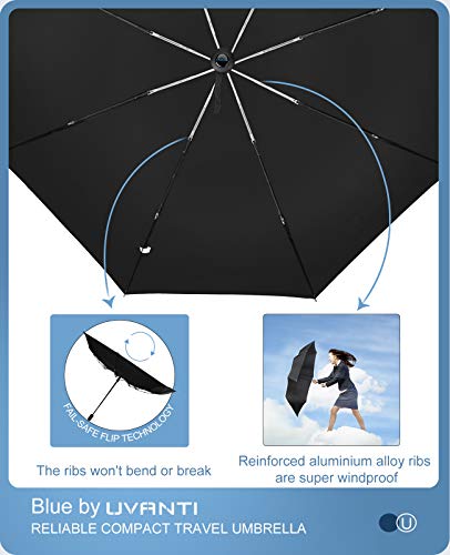 UVANTI Compact Travel Umbrella - Pocket Portable Small Mini Folding Windproof umbrella - Car Backpack Purse Automatic Umbrellas for Rain