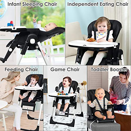 INFANS 4 in 1 High Chair–Booster Seat, Convertible Highchair w/Adjustable Height and Recline, Removable Tray, Detachable Cushion, Installation-Free, Simple Fold for Baby, Infant & Toddler, Black