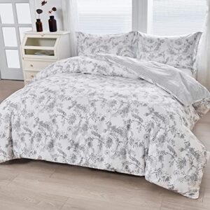 oaite duvet cover set,100% cotton comforter cover with floral pattern duvet cover set,soft bedding set includes with 3 piece (2 pillow shams,1 duvet cover)