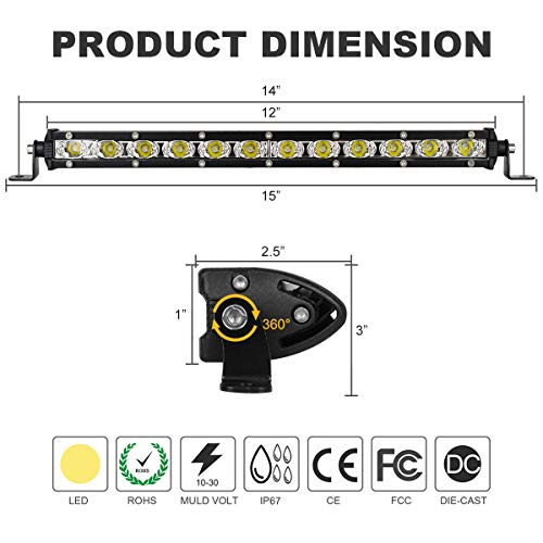 12 Inch Single Row Led Light Bar - BEAMCORN Ultra-Slim [14in w/Bracket] 80W 10000LM Combo Spot Flood Light for Offroad Trucks ATV UTV SUV Boat Waterproof