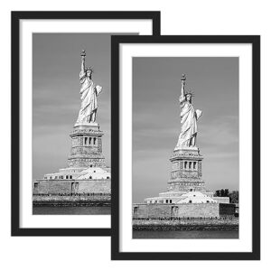 enjoybasics 11x17 picture frame, display poster 8x12 with mat or 11 x 17 without mat, wall gallery photo frames, black, 2 pack