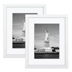 enjoybasics 12x16 picture frame, display poster 9x12 with mat or 12 x 16 without mat, wall gallery photo frames, white, 2 pack