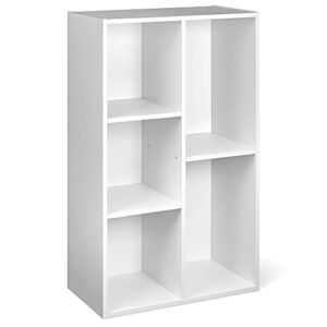 amazon basics 5-cube organizer bookcase, white, solid, 19.5 x 9.4 x 31.5 inch