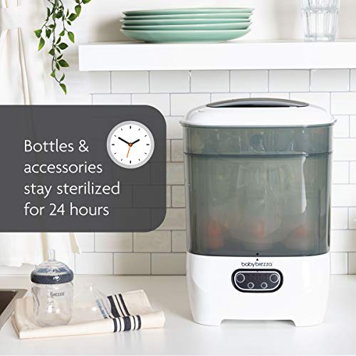 Baby Brezza Bottle Sterilizer and Dryer Advanced – HEPA Filter And Steam Sterilization – Dries 33 Percent Faster Then Original - Universal Fit up to 8 Baby Bottles And 2 Sets of Pump Parts (Any Brand)