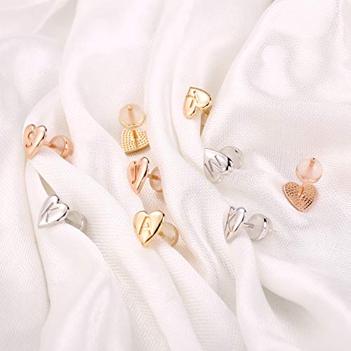 Heart Initial Stud Earrings for Girls, S925 Sterling Silver Rose Gold Plated Dainty Girls Earrings Hypoallergenic Letter A Initial Earrings for Women Girls Earrings for Girls