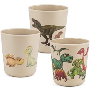 bamboo cups for kids - set of 3 fun dinosaur cups - 8 oz bamboo cups - kids cups for drinking and snack, bathroom cups, toddler smoothie cup - eco friendly shatter resistant bpa free open child cup