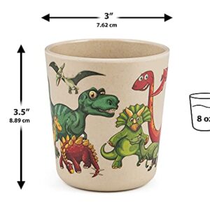 Bamboo Cups for Kids - Set of 3 Fun Dinosaur Cups - 8 oz Bamboo Cups - Kids Cups for Drinking and Snack, Bathroom Cups, Toddler Smoothie Cup - Eco Friendly Shatter Resistant BPA Free Open Child Cup