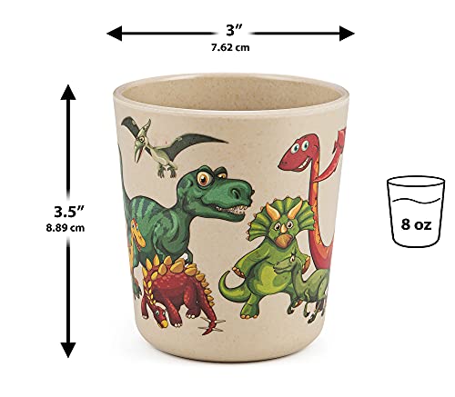 Bamboo Cups for Kids - Set of 3 Fun Dinosaur Cups - 8 oz Bamboo Cups - Kids Cups for Drinking and Snack, Bathroom Cups, Toddler Smoothie Cup - Eco Friendly Shatter Resistant BPA Free Open Child Cup