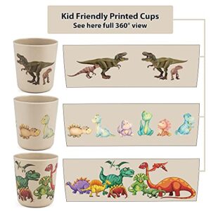 Bamboo Cups for Kids - Set of 3 Fun Dinosaur Cups - 8 oz Bamboo Cups - Kids Cups for Drinking and Snack, Bathroom Cups, Toddler Smoothie Cup - Eco Friendly Shatter Resistant BPA Free Open Child Cup