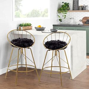 alunaune 26inch swivel metal bar stools gold bar chairs set of 2 black faux fur counter height barstools home kitchen counter stool-gold