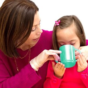 TalkTools Recessed Lid Cup with Handles - 2 Lids - Green | Therapy Cups | Helps Improve Lip Closure and Tongue Retraction | Alternative to Sippy Cup