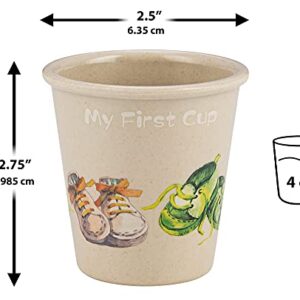 Bamboo Cups for Kids - Set of 4-4 oz Bamboo Cups with Adorable Childrens Art - Kids Cups for Drinking - Bathroom Cups, Toddler Smoothie Cup - Eco Friendly Shatter Proof BPA Free Open Child Cup