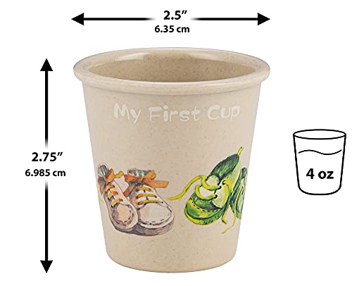 Bamboo Cups for Kids - Set of 4-4 oz Bamboo Cups with Adorable Childrens Art - Kids Cups for Drinking - Bathroom Cups, Toddler Smoothie Cup - Eco Friendly Shatter Proof BPA Free Open Child Cup