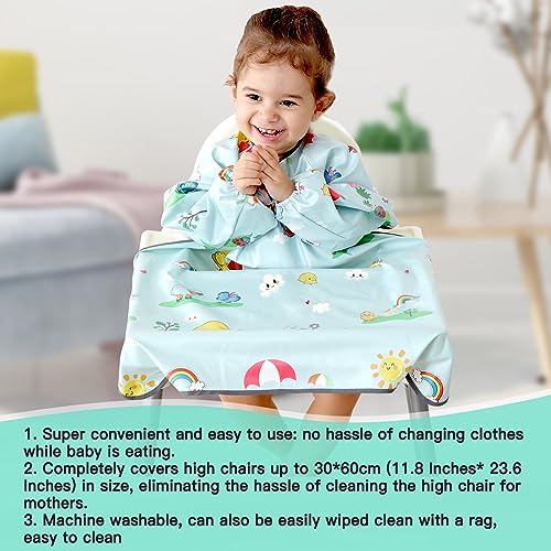 PewinGo Weaning Bib & BLW Attaches and Fully Cover to Baby Highchair, Long Sleeves Bib with Waterproof, Comfortable,Machine Washable, Suitable for Baby Infant -Grey,Toddler Bib