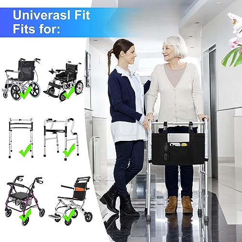 supregear Universal Accessories Bag for Walker, Wheelchair, Rollator, Scooters, Seniors Detachable Preserve Heat Cooler w/Cup Holder-Folding Walker Basket Waterproof Walker Caddy Pouch, Black