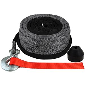 okba synthetic winch rope cable kit 1/4" x 50' - 9500lbs winch line rope replacement with protective sleeve + rope winch hook + rubber stopper for 4x4 off road vehicle atv utv polaris utv