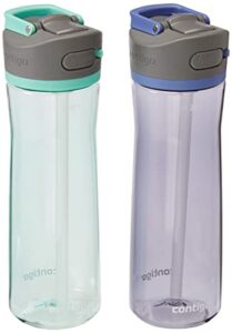 contigo ashland 2.0 leak-proof water bottle with lid lock and angled straw, dishwasher safe water bottle with interchangeable lid, 24oz 2-pack, blue corn/coriander