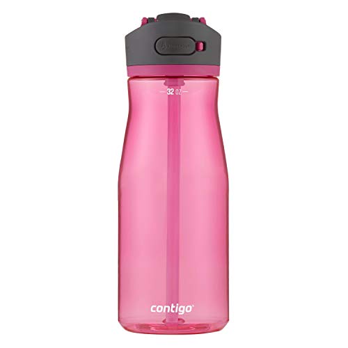 Contigo Ashland 2.0 Leak-Proof Water Bottle with Lid Lock and Angled Straw, Dishwasher Safe Water Bottle with Interchangeable Lid, 32oz Dragon Fruit