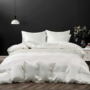 p pothuiny 5 pieces satin duvet cover king size set, luxury silky like ivory white duvet cover bedding set with zipper closure, 1 duvet cover + 4 pillow cases (no comforter)