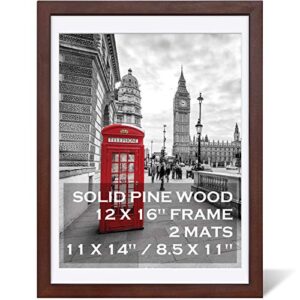12x16 picture frames dark cherry made of solid wood display pictures 11x14 inch or 8.5x11 with mat or 12x16 inch without mat for wall mounting and tabletop - picture frame 11x14 with 2 mats - 1 pack