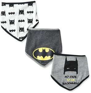 batman 3-pack baby bibs for boys | unisex teething bibs | snap closure | newborn boy bibs | black/grey/white, 0-12 months