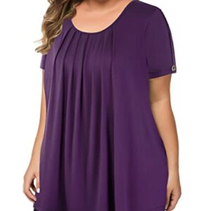 MANER Women's Plus Size Tops Short Sleeve Flowy Shirts Casual Blouses Tunic Tops L-4XL(Purple, XXX-Large)