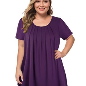 MANER Women's Plus Size Tops Short Sleeve Flowy Shirts Casual Blouses Tunic Tops L-4XL(Purple, XXX-Large)