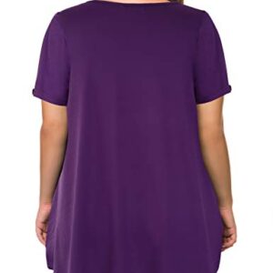 MANER Women's Plus Size Tops Short Sleeve Flowy Shirts Casual Blouses Tunic Tops L-4XL(Purple, XXX-Large)