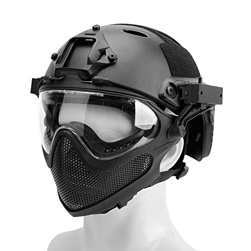 Integrated Tactical Airsoft Painball Full Face Protection, PJ Helmet F22, with Removable Steel Mesh Mask and Goggles