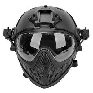 integrated tactical airsoft painball full face protection, pj helmet f22, with removable steel mesh mask and goggles