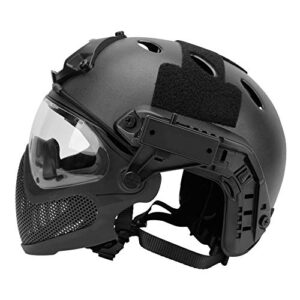 Integrated Tactical Airsoft Painball Full Face Protection, PJ Helmet F22, with Removable Steel Mesh Mask and Goggles