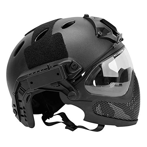 Integrated Tactical Airsoft Painball Full Face Protection, PJ Helmet F22, with Removable Steel Mesh Mask and Goggles