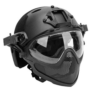 Integrated Tactical Airsoft Painball Full Face Protection, PJ Helmet F22, with Removable Steel Mesh Mask and Goggles