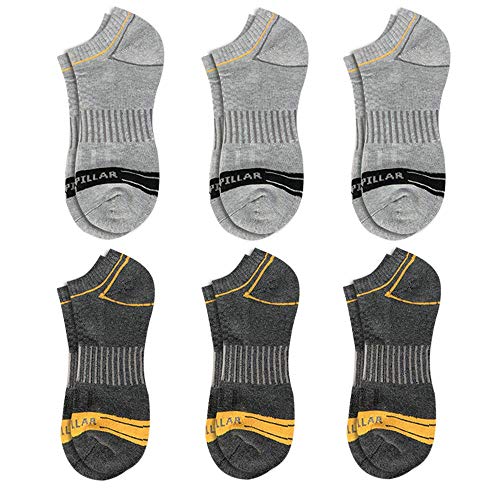 Caterpillar Men's 6-Pack Half Cushioned No Show Socks, Light Grey/Heather Grey, Large