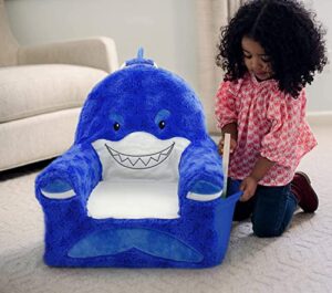 soft landing, sweet seats, premium character chair with carrying handle & side pockets, dark blue shark, blue/white