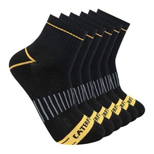 caterpillar men's 6-pack half cushioned quarter socks, black, x-large
