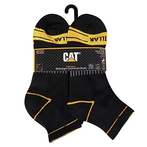 Caterpillar Men's 6-Pack Half Cushioned Quarter Socks, Black, X-Large