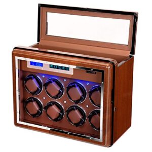 lukdof walnut watch winder for 8 automatic watches winding+ 6 storage slots led backlight watch display box touchscreen automatic rotation case with quiet mabuchi motors for men and women gift