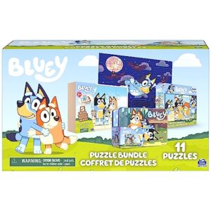 bluey 11 puzzle bundle set, 8- and 24-piece wood, fuzzy, & die-cut jigsaw puzzles for preschoolers and kids