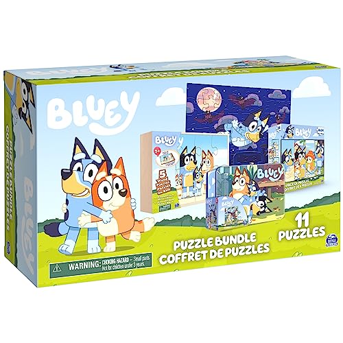 Bluey 11 Puzzle Bundle Set, 8- and 24-Piece Wood, Fuzzy, & Die-Cut Jigsaw Puzzles for Preschoolers and Kids