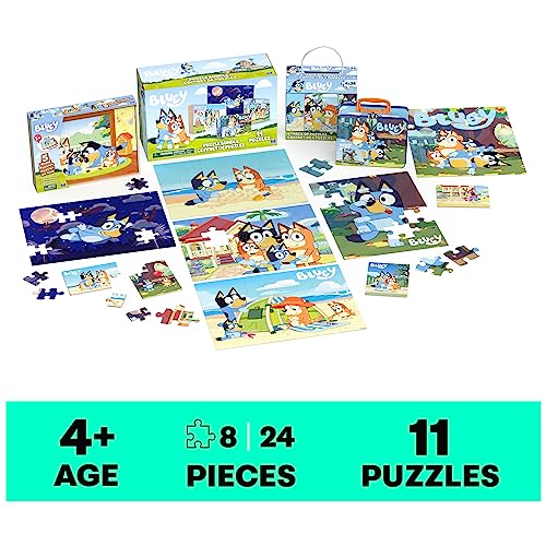 Bluey 11 Puzzle Bundle Set, 8- and 24-Piece Wood, Fuzzy, & Die-Cut Jigsaw Puzzles for Preschoolers and Kids